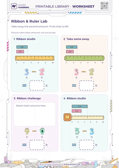 Feet Subtraction Measurement Worksheet
