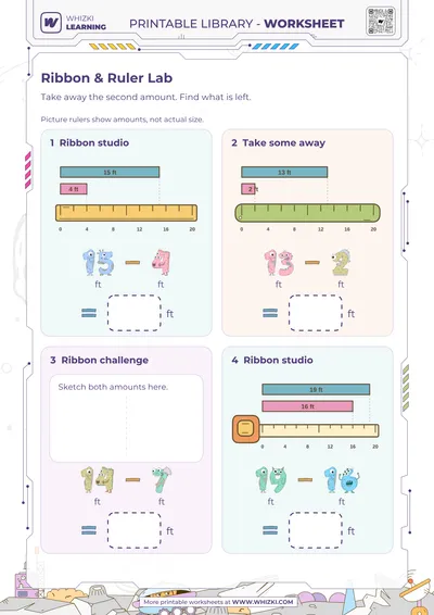 Feet Subtraction Measurement Worksheet