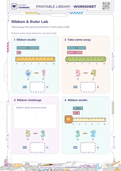 Feet Subtraction Measurement Worksheet