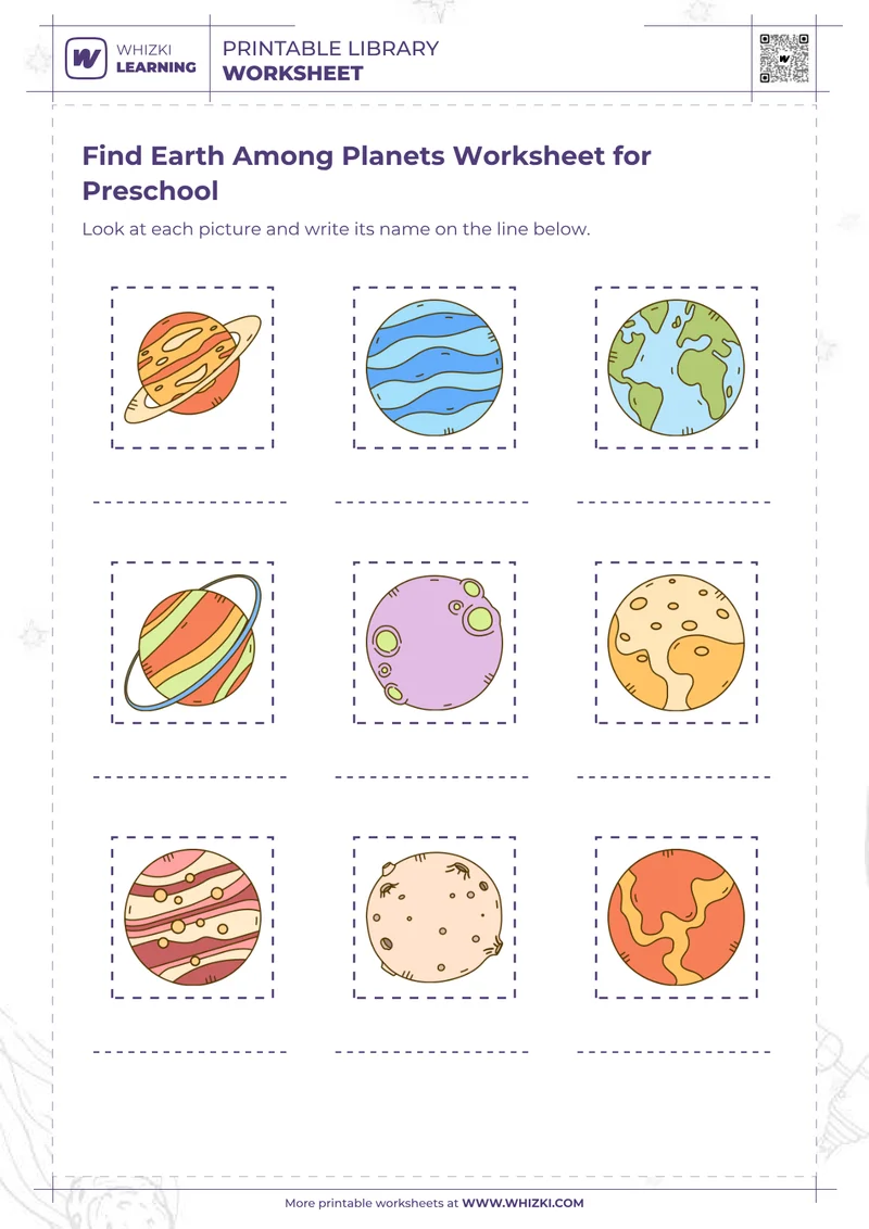 Find Earth Among Planets Worksheet for Preschool