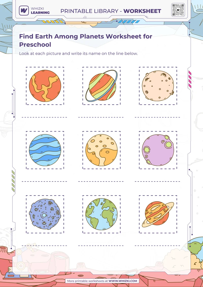 Find Earth Among Planets Worksheet for Preschool