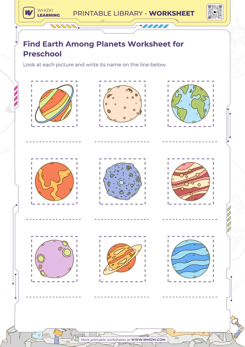 Find Earth Among Planets Worksheet for Preschool
