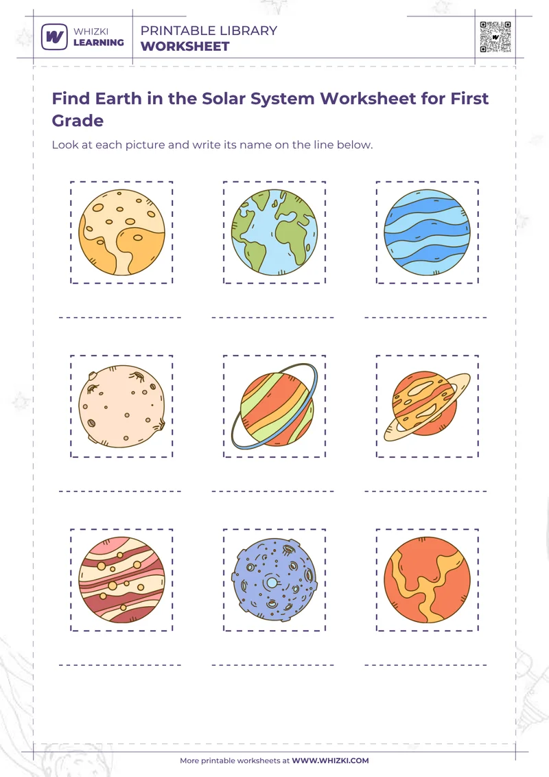 Find Earth in the Solar System Worksheet for First Grade