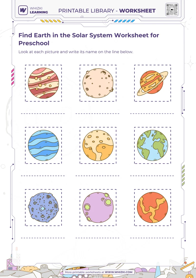 Find Earth in the Solar System Worksheet for Preschool