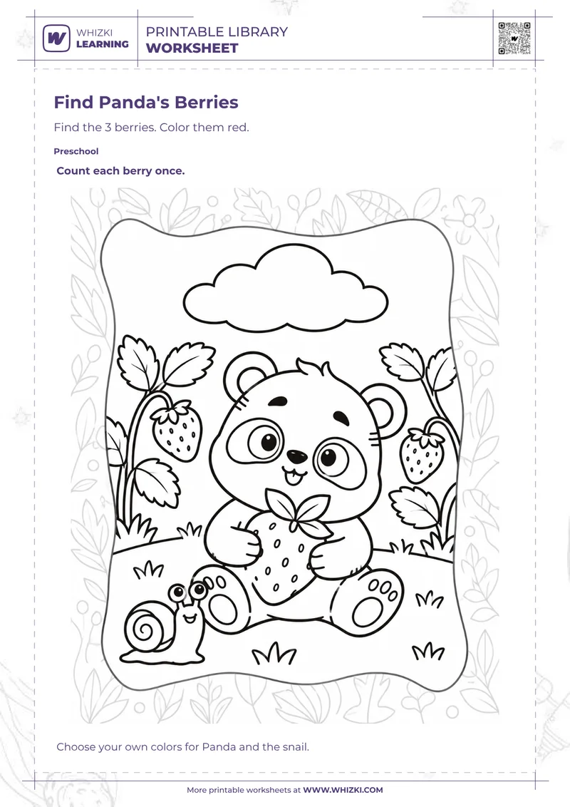 Find Panda's Berries Coloring Worksheet