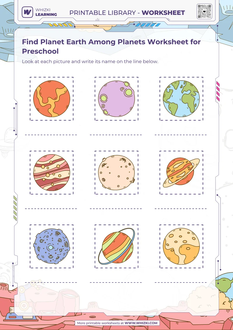 Find Planet Earth Among Planets Worksheet for Preschool