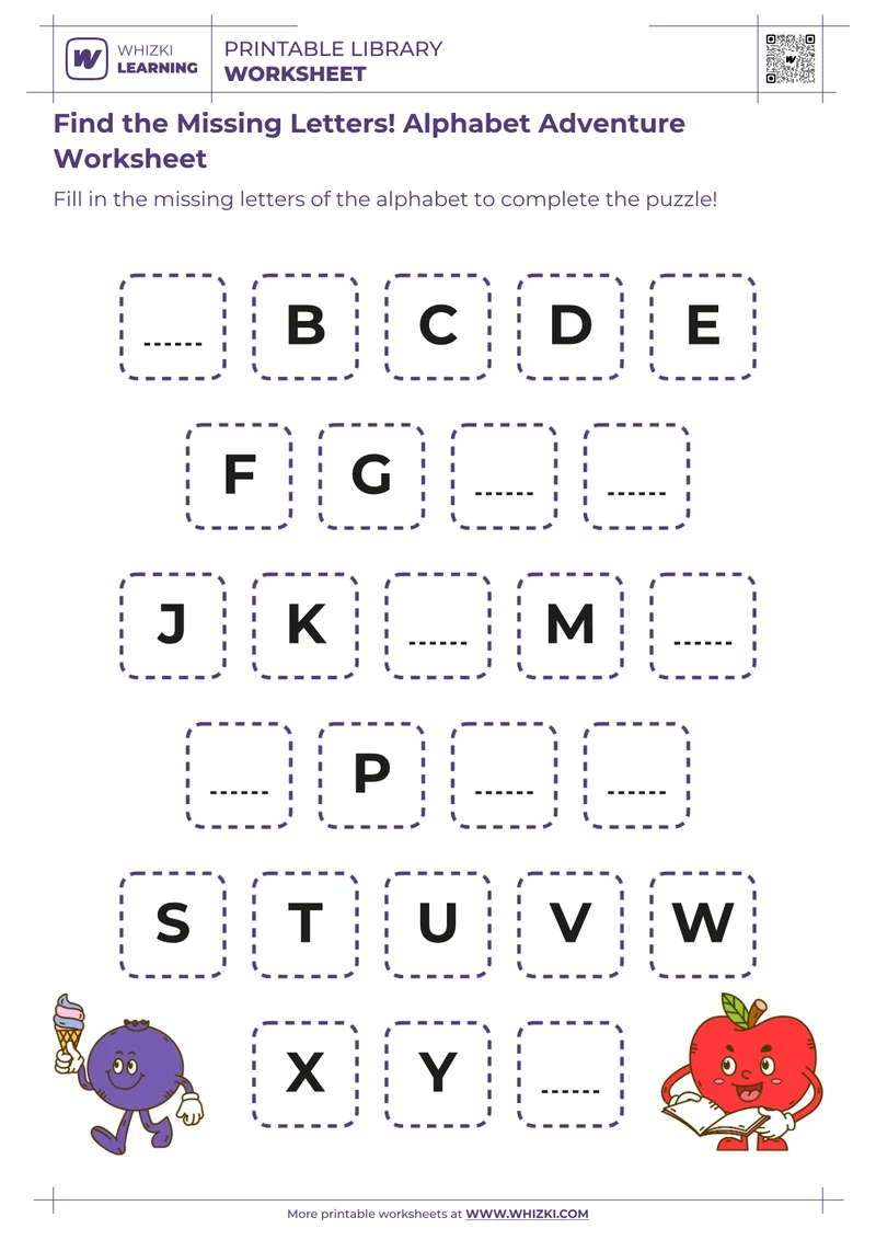 Find the Missing Letters! Alphabet Adventure Worksheet