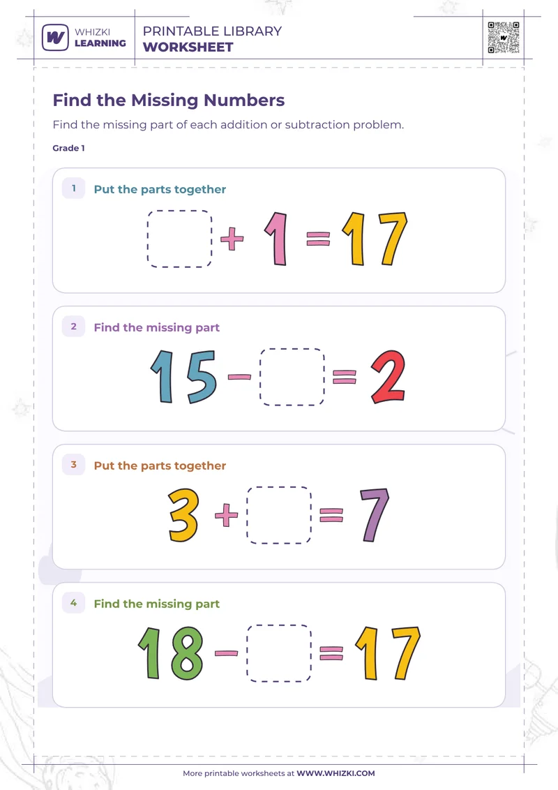 Find the Missing Numbers Worksheet
