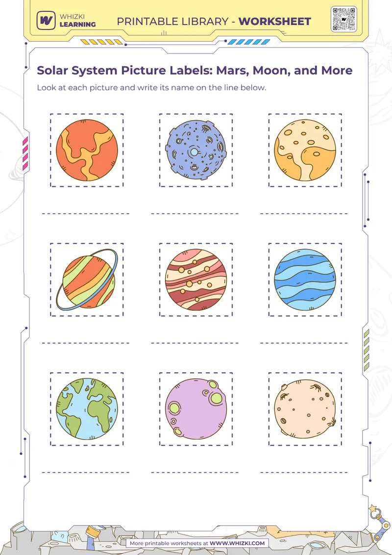 Solar System Picture Labels: Mars, Moon, and More