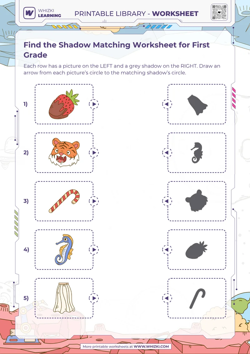 Find the Shadow Matching Worksheet for First Grade