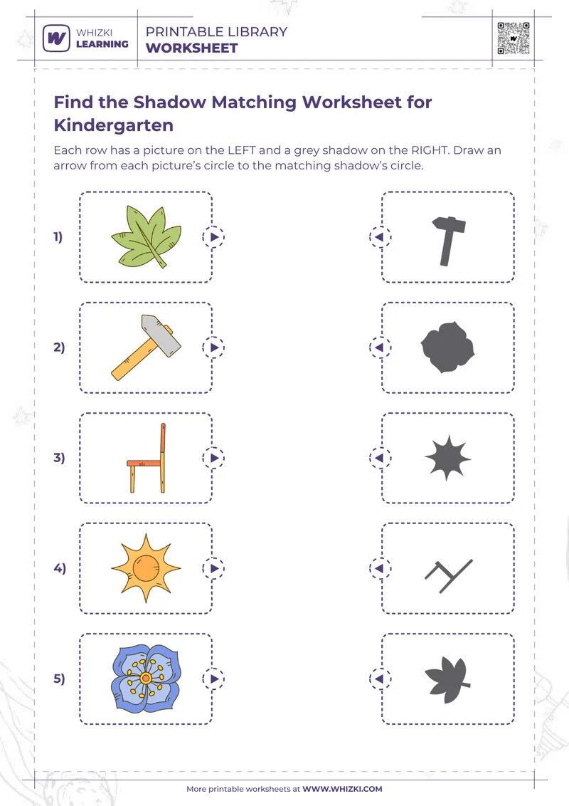 Find the Shadow Matching Worksheet for Kindergarten