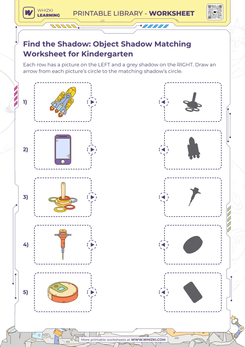 Find the Shadow: Object Shadow Matching Worksheet for Kindergarten