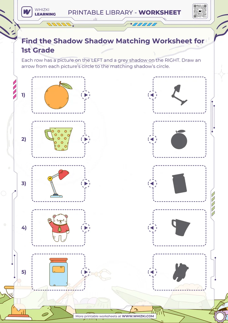 Find the Shadow Shadow Matching Worksheet for 1st Grade