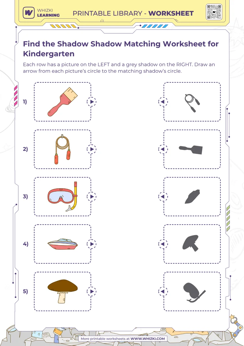 Find the Shadow Shadow Matching Worksheet for Kindergarten