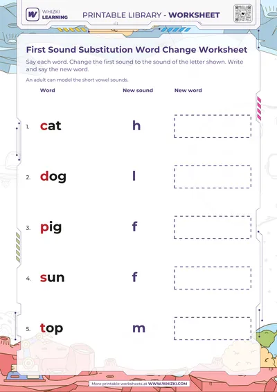 First Sound Substitution Word Change Worksheet