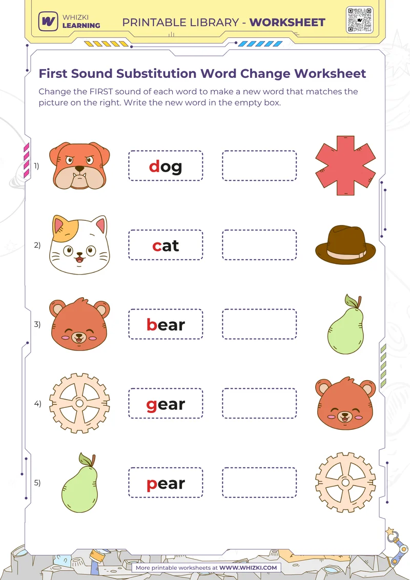 First Sound Substitution Word Change Worksheet