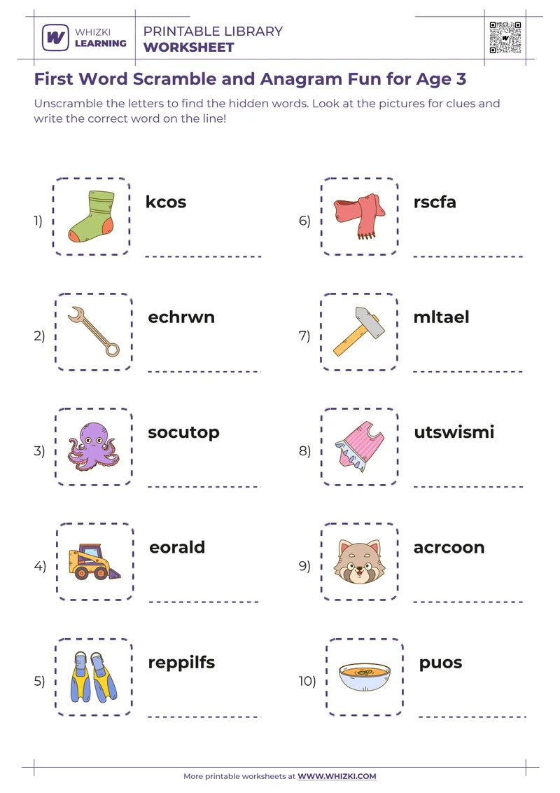 First Word Scramble and Anagram Fun for Age 3