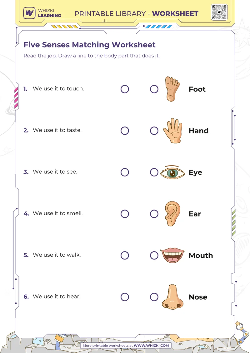 Five Senses Matching Worksheet