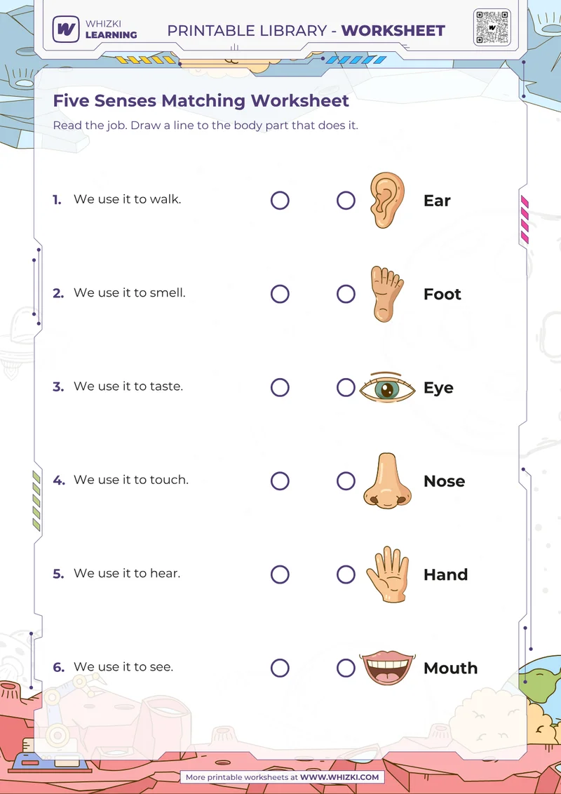 Five Senses Matching Worksheet