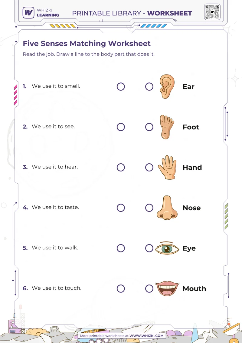 Five Senses Matching Worksheet
