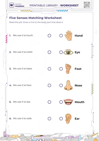 Five Senses Matching Worksheet