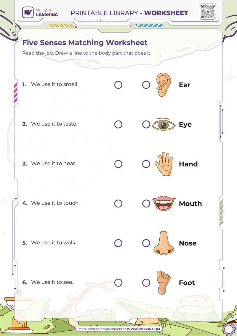 Five Senses Matching Worksheet