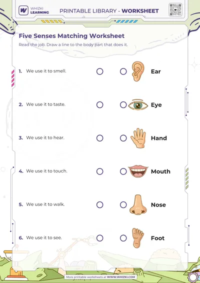 Five Senses Matching Worksheet