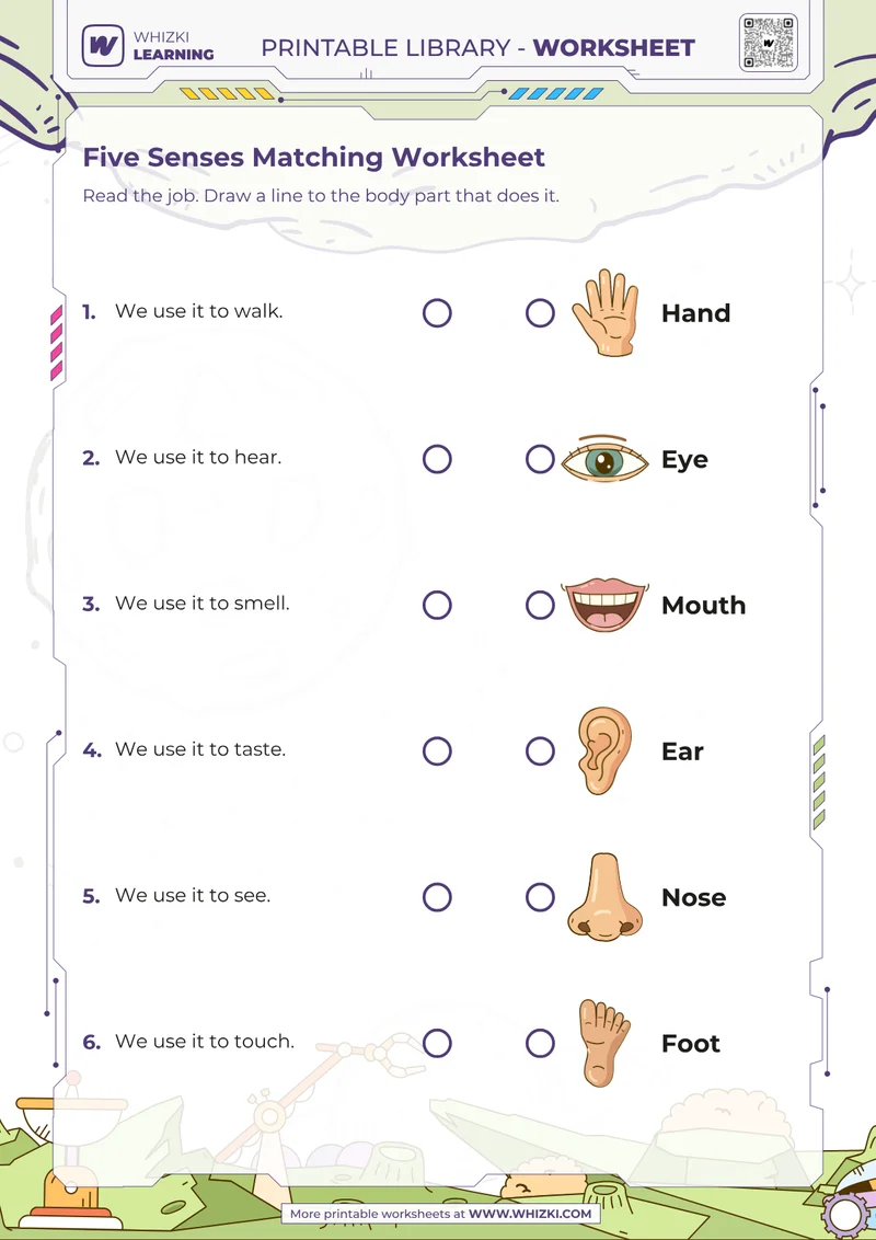 Five Senses Matching Worksheet