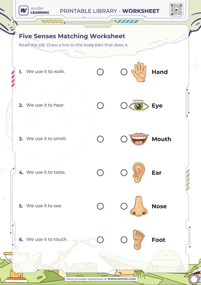 Five Senses Matching Worksheet
