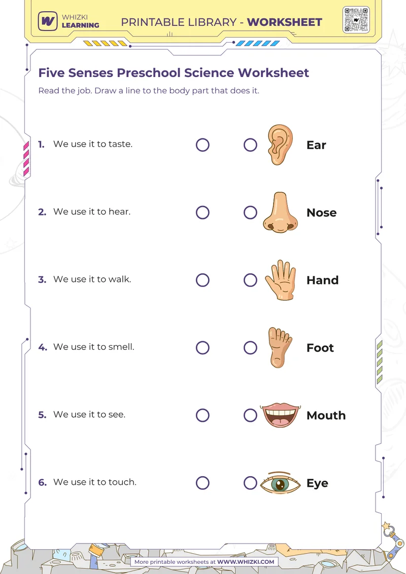 Five Senses Preschool Science Worksheet