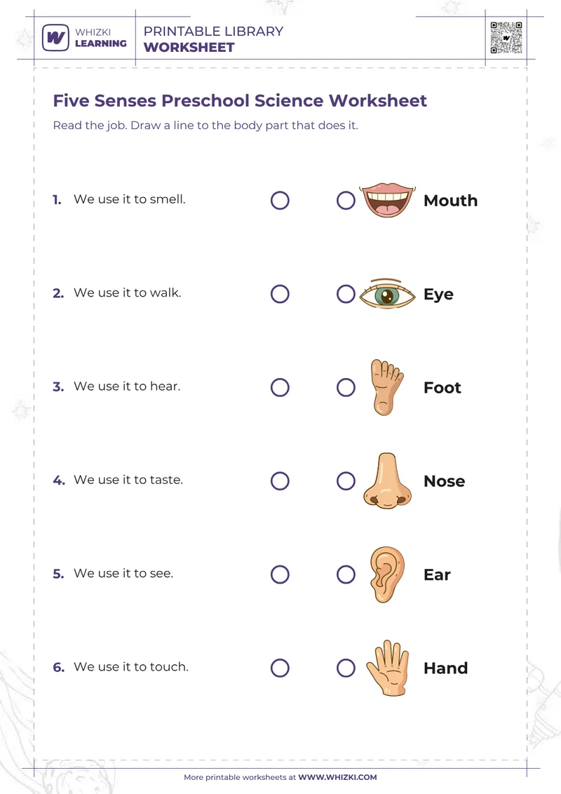 Five Senses Preschool Science Worksheet