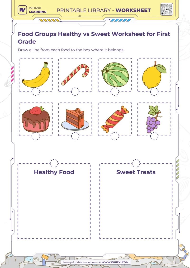 Food Groups Healthy vs Sweet Worksheet for First Grade