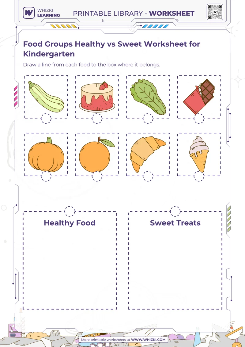 Food Groups Healthy vs Sweet Worksheet for Kindergarten