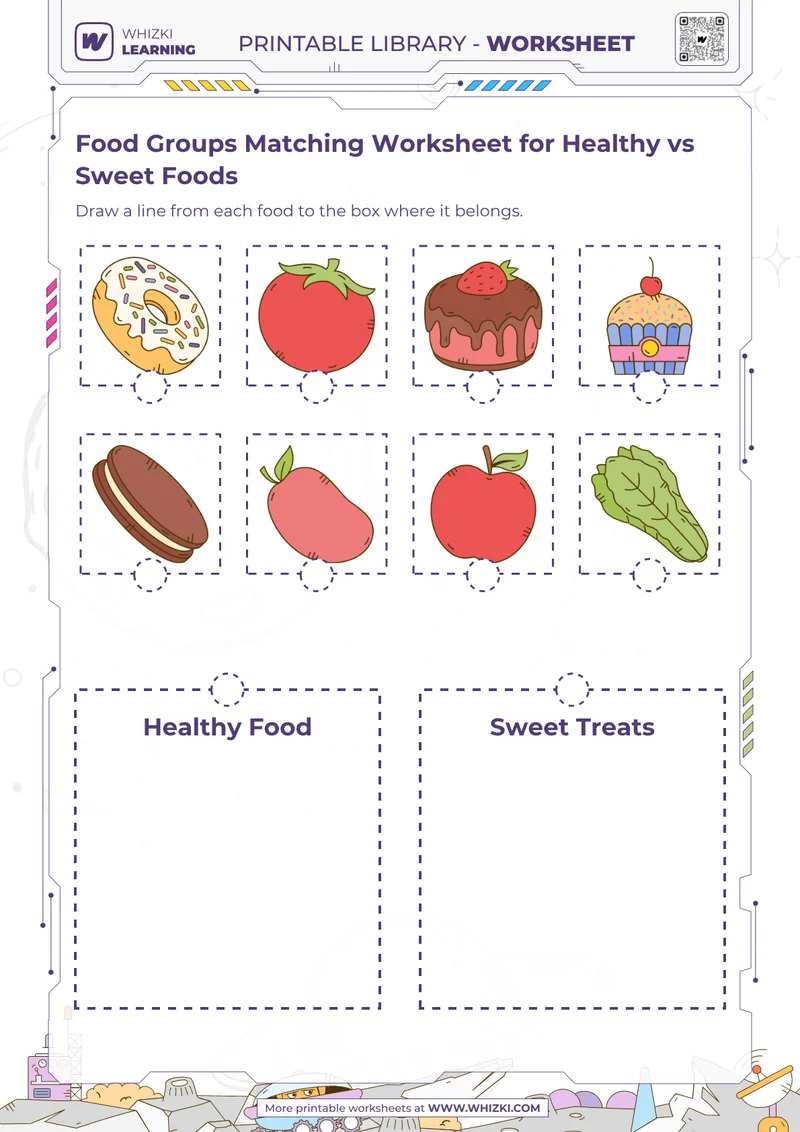 Food Groups Matching Worksheet for Healthy vs Sweet Foods