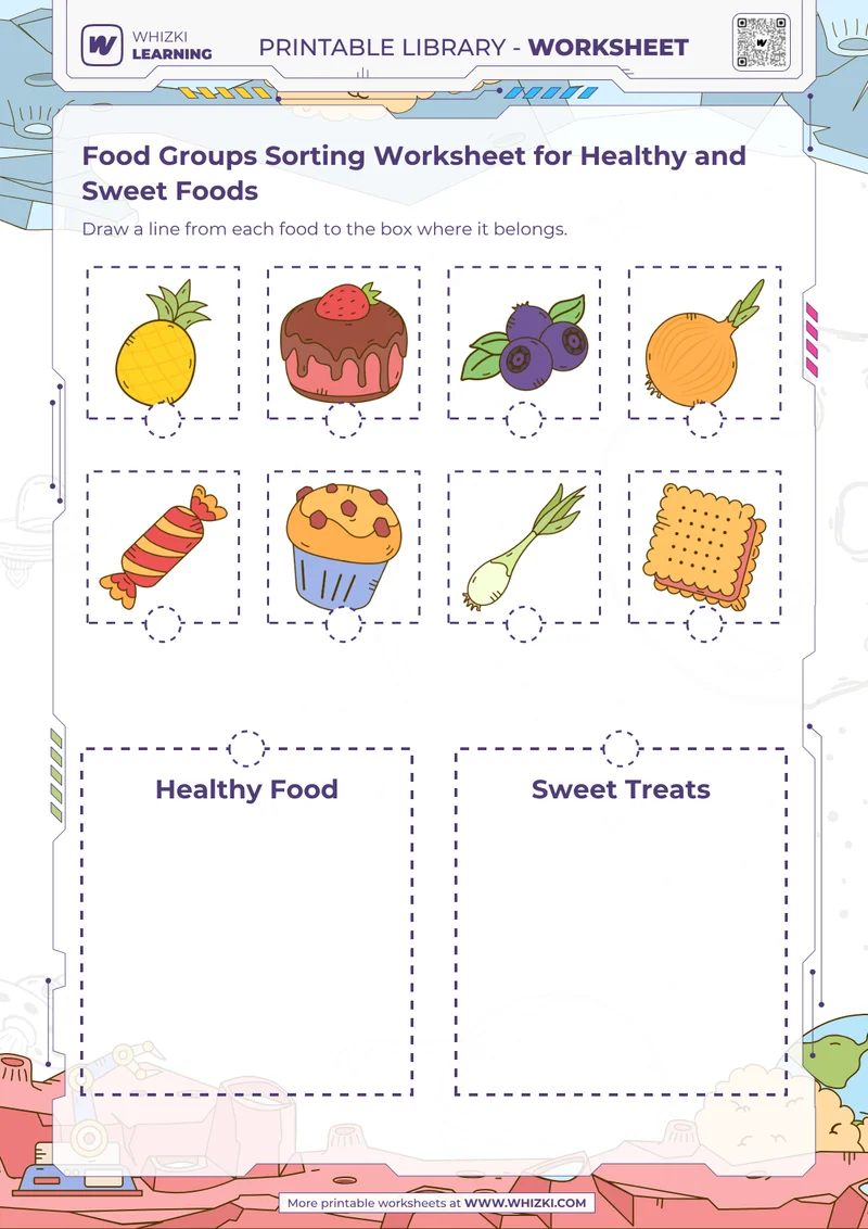 Food Groups Sorting Worksheet for Healthy and Sweet Foods
