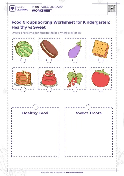 Food Groups Sorting Worksheet for Kindergarten: Healthy vs Sweet