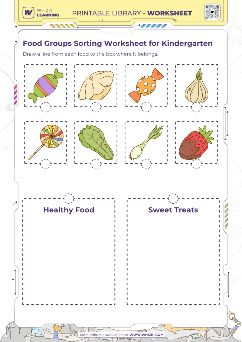 Food Groups Sorting Worksheet for Kindergarten