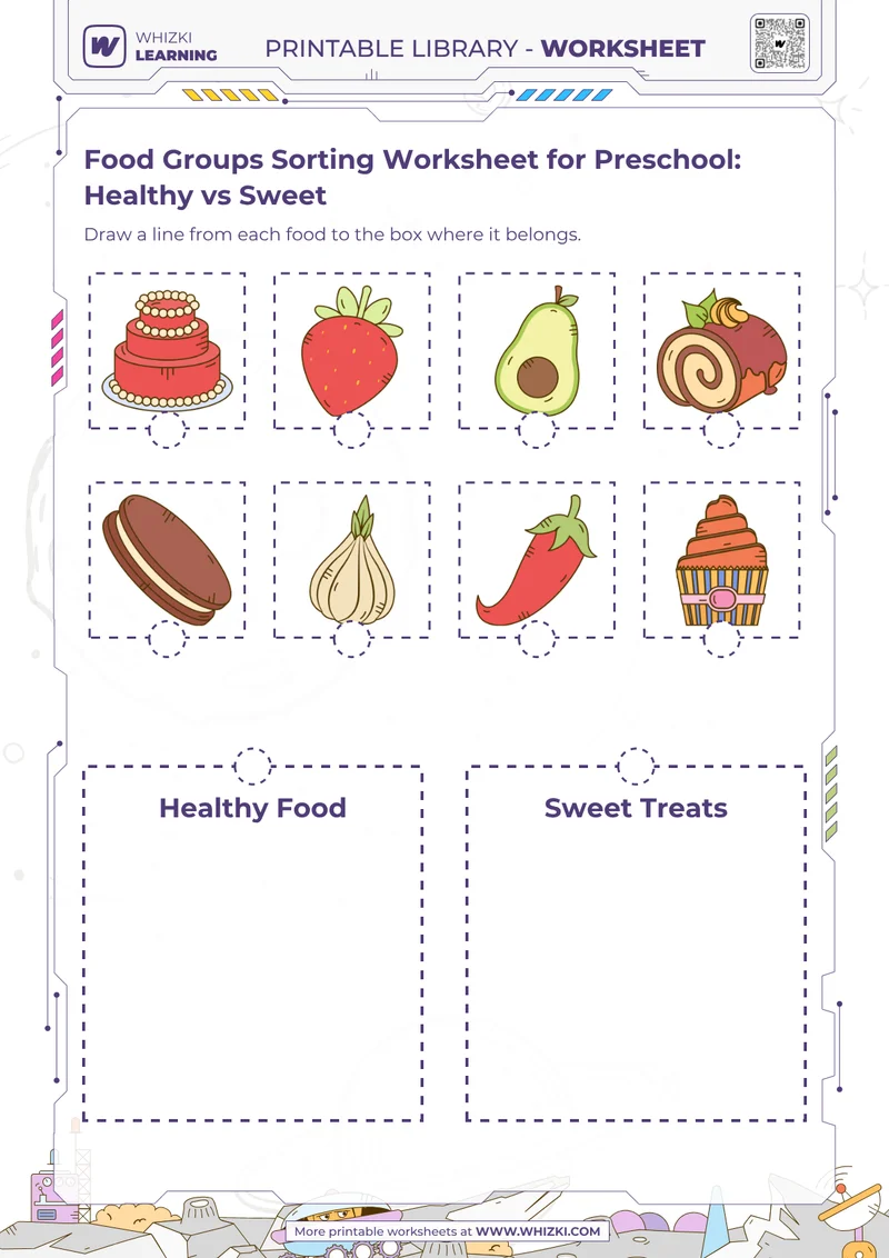 Food Groups Sorting Worksheet for Preschool: Healthy vs Sweet