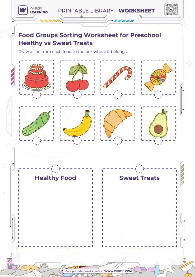 Food Groups Sorting Worksheet for Preschool Healthy vs Sweet Treats