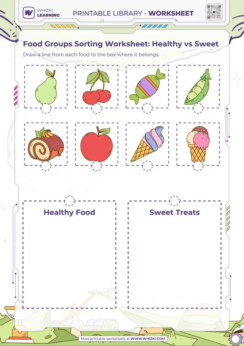 Food Groups Sorting Worksheet: Healthy vs Sweet