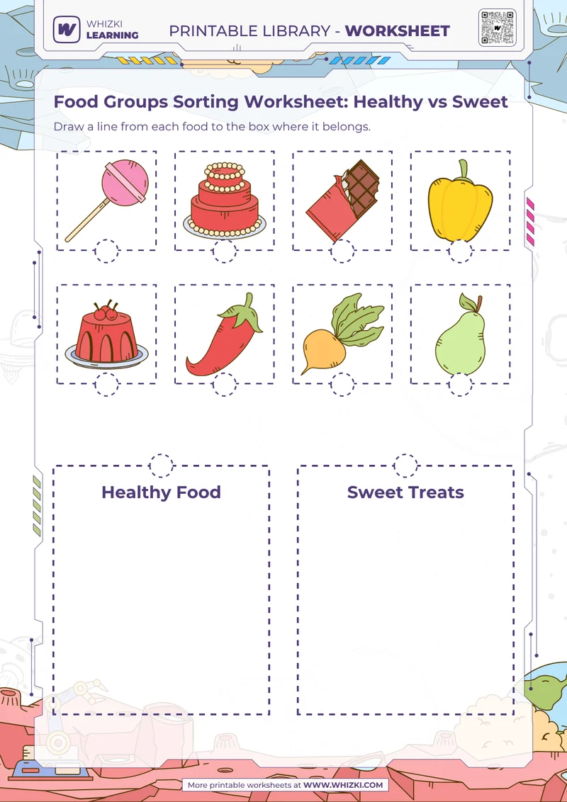 Food Groups Sorting Worksheet: Healthy vs Sweet
