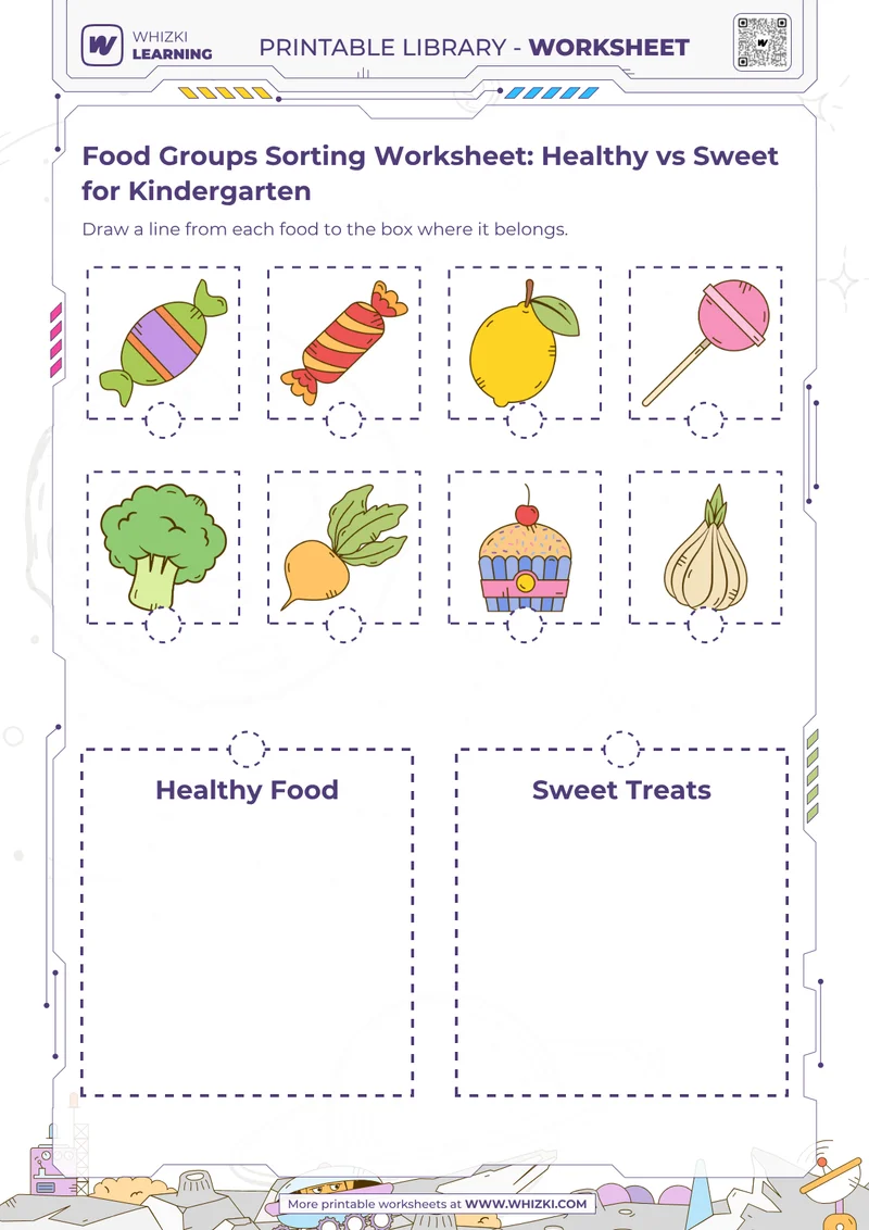 Food Groups Sorting Worksheet: Healthy vs Sweet for Kindergarten