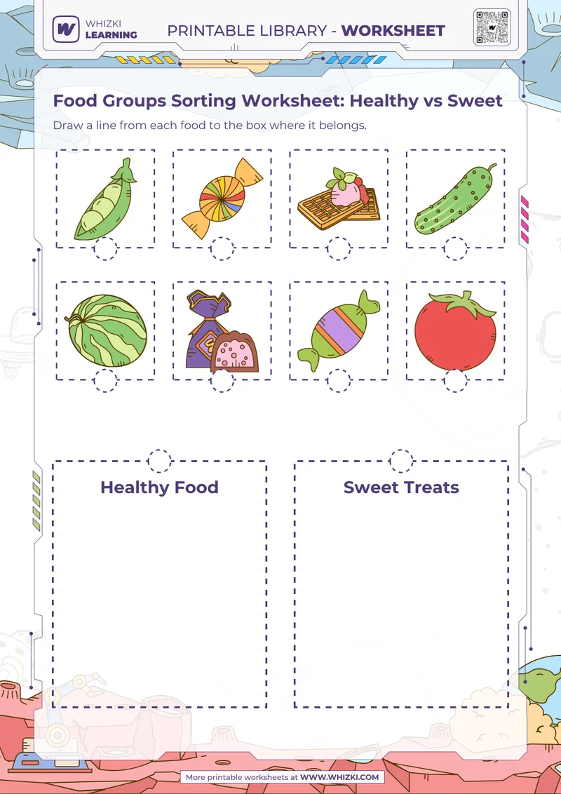 Food Groups Sorting Worksheet: Healthy vs Sweet