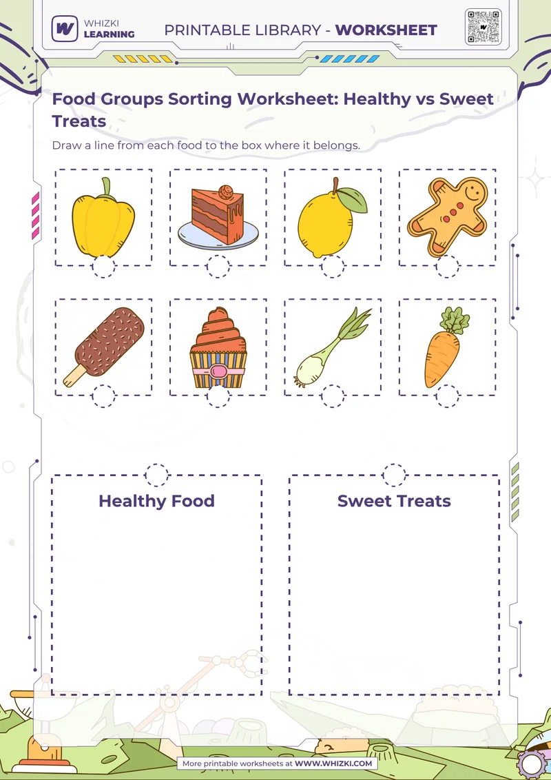 Food Groups Sorting Worksheet: Healthy vs Sweet Treats