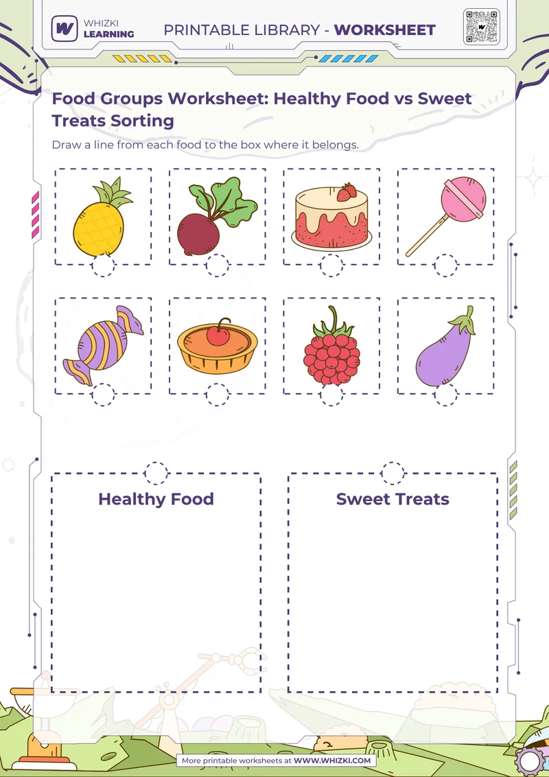 Food Groups Worksheet: Healthy Food vs Sweet Treats Sorting