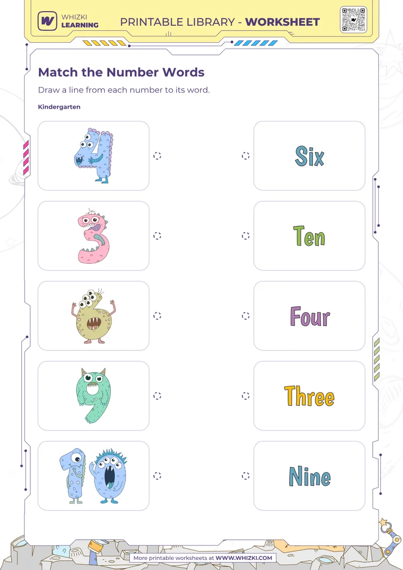 Four, Three, Six, Nine, and Ten Match Worksheet