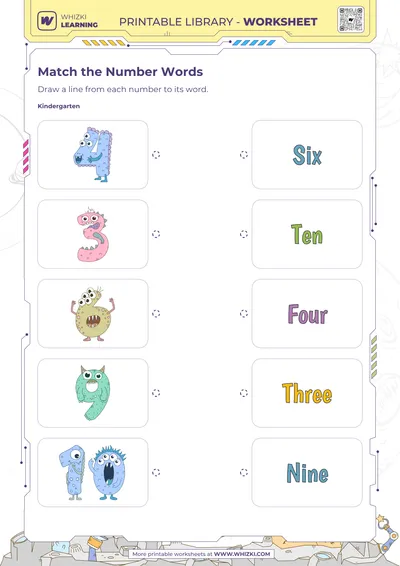 Four, Three, Six, Nine, and Ten Match Worksheet