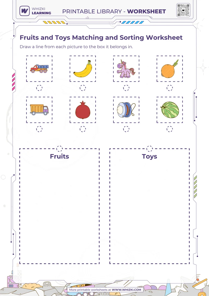 Fruits and Toys Matching and Sorting Worksheet
