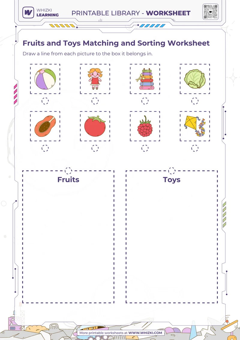 Fruits and Toys Matching and Sorting Worksheet