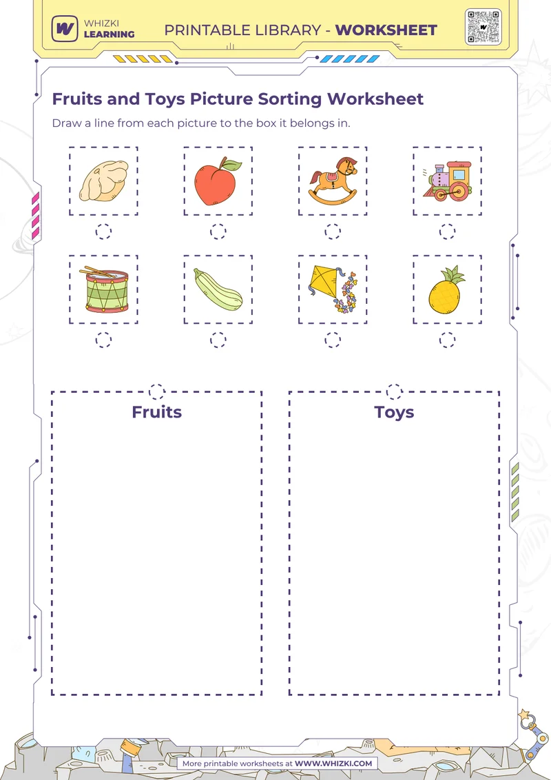 Fruits and Toys Picture Sorting Worksheet
